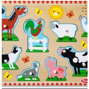 Melissa & Doug Farm Animals Sound Puzzle - Wooden Peg Puzzle with Sound Effects ( 2 Pack)