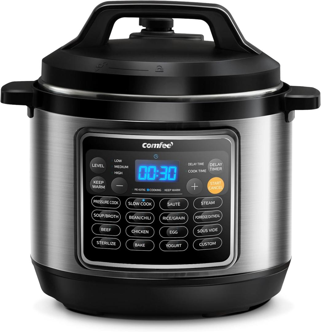 COMFEE 16 in 1 Electric Pressure Cooker Instant Multi Cooker Olla de Presion Non-Stick Pot Yogurt Maker Rice Cooker Slow Cooker Saut Steamer 8 Quarts for Family Feast (Black)