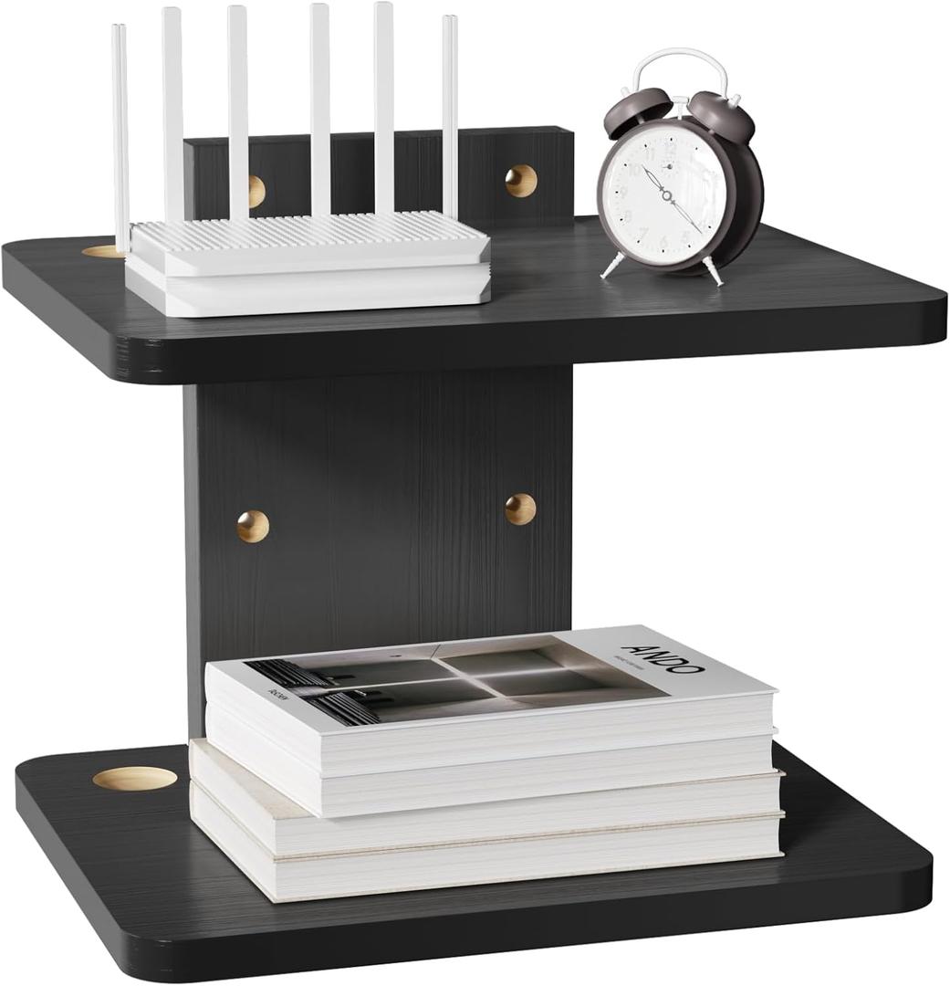 WALI Floating TV Shelf, 2 Tier Projector Shelf for DVD Players, Routers, Game Consoles, Cable Boxes, Living Room Decor Accessories, Wall Mount Shelves Holds Up to 22lbs (CS202NB), 2-Shelf, Black