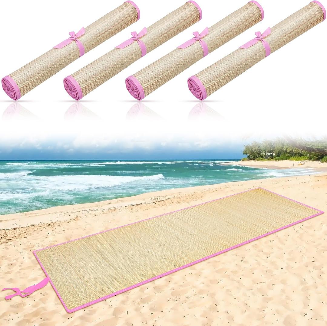 Qunclay Straw Beach Mat with Trim, 70 x 24 Inch