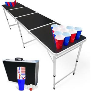 8-Foot Regulation Length Folding Table w/Optional Cup Holes, LED Lights, Custom Graphic (Choose Your Model) (Black)
