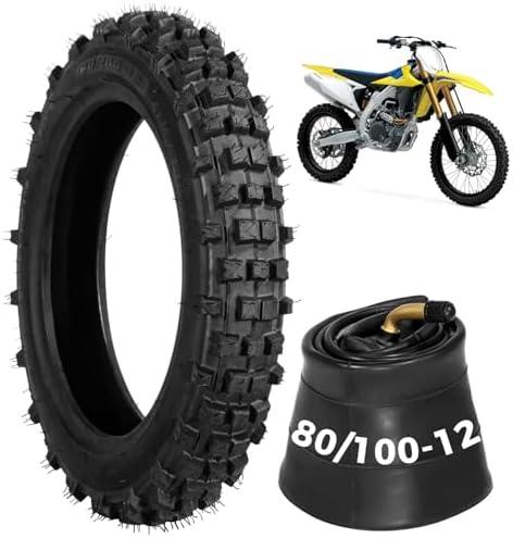 80/100-12 Dirt Bike Tires Set, 3.0-12 Tire and 80/100-12 Dirt Bike Tube with Bent Valve, Tire Replacement 12 Inch Rear for Pit Bike Motocross E-Scooter Off Road Motorcycle 80/100-12 Dirt Bike Tires Set, 3.0-12 Tire and 80/100-12 Dirt Bike Tube with Bent Valve, Tire Replacement 12 Inch Rear for Pit Bike Motocross E-Scooter Off Road Motorcycle