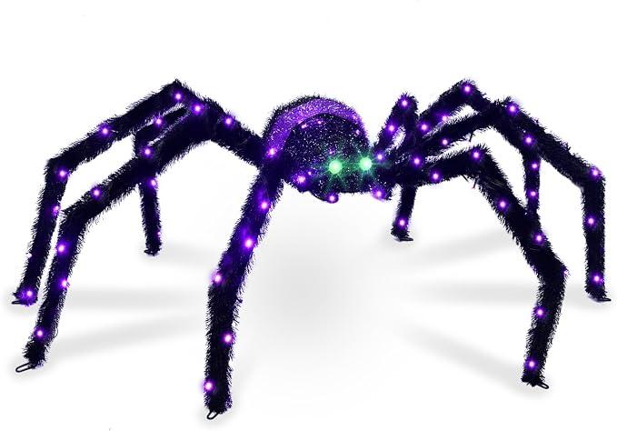 Halloween Decorations Outside Giant Spider - HOYECHI Outdoor Halloween Decor Lighted Spider 4.2FT, Light Up Spider with 90 LED Lights, Ground Stakes, for Front Yard Porch Gardens Lawns Party