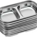 uxcell 10 Pack Stainless Steel Dish Dipping Bowls with 2 Rectangular Compartment Divided, Metal Seasoning Plate Dipping Bowl for Condiment Home Party Restaurant Picnic Travel, Silver