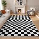 Terrug Black and White Checkered Rug for Living Room,6x9 Area Rugs Washable with Non Slip for Bedroom, Soft Low Pile Stain Resistance Retro Carpet for Dorm Kids Room