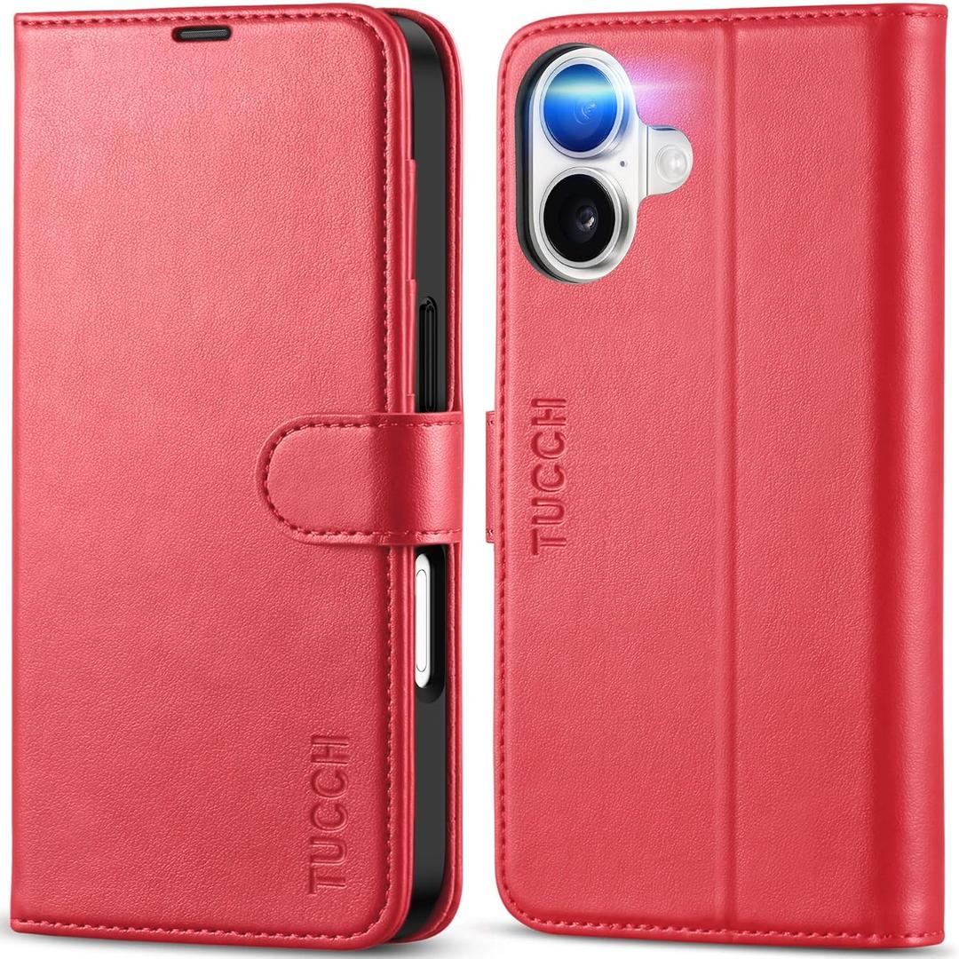 TUCCH Wallet Case for iPhone 17 (6.3-Inch) 2025, RFID Blocking 4 Card Slots | Kickstand | Magnetic Closure | PU Leather | Shockproof TPU Shell | Protective Flip Folio Cover | Red
