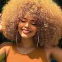 GKtineke Afro Wig 14Inch Afro Wigs for Black Women Blonde 70s Afro Kinky Curly Wig Bouncy Huge Fluffy Puff Wigs Synthetic Hair for Cosplay Daily and Party (Blonde)