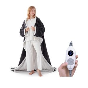 Westinghouse Electric Snuggle Throw Blankets with Foot Pocket, Wearable Heated Blanket with Sleeves, 6 Heating Levels & 2 to 10 Hours Heating Time Settings, 50 * 70"+18", Grey