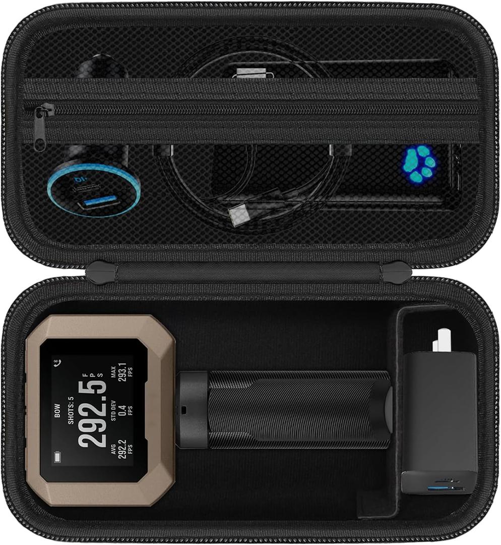 Travel Carrying Case for Garmin Xero C1 Pro Compact Chronograph for Range Shooting, Chronograph Compact Storage Bag Organizer with Mesh Pocket Fits Charging, Adapters, Tripod, Black