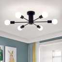 Black Modern Sputnik Ceiling Light Fixture, 6-Light Sputnik Chandelier, Semi Flush Mount Ceiling Light for Dining Room, Kitchen, Bedroom, Living Room Lighting Fixtures - E26 Socket