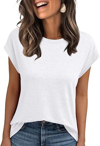 Womens Cap Sleeve Summer Tops T Shirts Business Casual Dressy Spring Fashion Outfits Cute Trendy Clothes 2025 3XL
