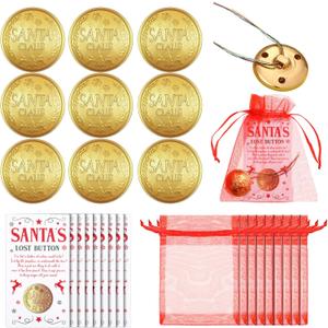 9 Sets Santa Lost Button Christmas Lost Button with Letter from Santa and Gift Bag Metal Santa Claus Button Reindeer Snowflake Buttons for Christmas Holiday Stocking Filler