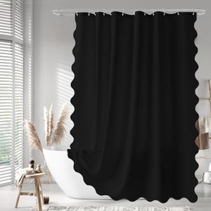 Seasonwood Black Scalloped Shower Curtain 72 x 72 Inches, Aesthetic Shower Curtain Elegant Pretty Shower Curtains Black