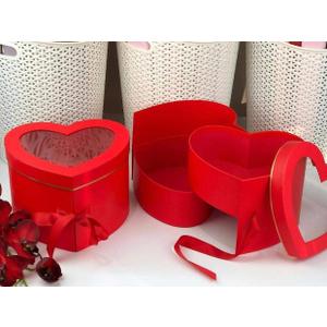 UNIKPACKAGING Premium Quality 2 Layer Heart Shaped Flower Box, Floral Gift Box, with Lids, Size 9x8x6.5, for Luxury Style Flower Arrangements (Red)