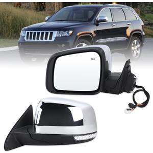 Left Driver Side Mirror Compatible With 2011-2016 Jeep Grand Cherokee With Manual Folding Power Glass Heated Turn Signal Mirror Memory Chrome Replace#68257941AB(11Pins)