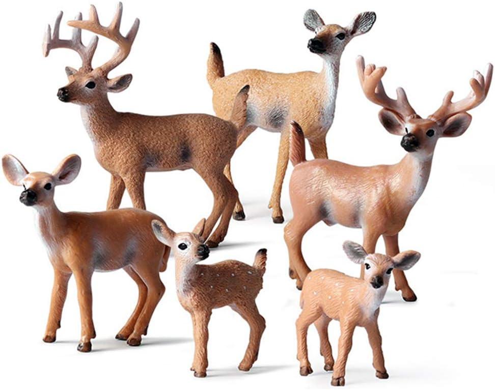 6 Pack Forest Animal Deer Figures Toy, Woodland Animal Figurine Party Supplies Christmas Buck Doe Fawn for Baby Shower Birthday Wedding