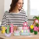 Vercraft 11 Pcs Spring Table Decorations Tulips Tiered Tray Decor Butterflies Home Centerpiece Decorative Wood Books Table Top Decor Flower Wooden Sign for Party Supplies