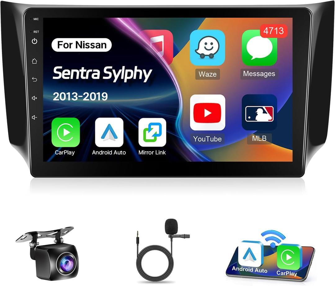 Leadfan Car Radio for Nissan Sentra 2013-2019 Car Stereo with Wireless CarPlay Android Auto, 10.1 inch Touch Screen for Sentra GPS Navigation Bluetooth FM/RDS WiFi SWC+Backup Camera