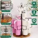 Water Bottle Organizer for Stanley 20/30/40oz, Tumblers Holder Compatible with Stanley, Owala, Simple Modern,360 Rotating Lazy Susan & Accessory Hooks, White & Vintage Brown