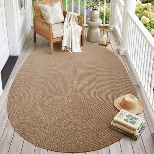 DEXI Oval Easy Jute Rug 5x8, Braided Woven Rustic Rugs No Shed, Neutral Area Carpet Mat for Outdoor Patio Dining Living Room Farmhouse, Tan Brown