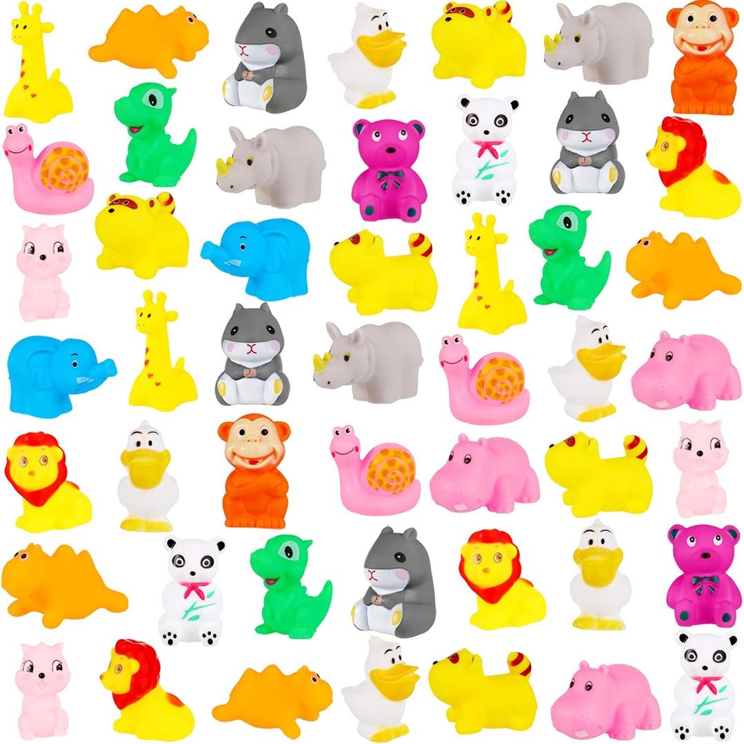 Chivao 50 Pcs Baby Bath Toys Bulk Infant Water Float Squeak Rubber Bathtub Pool Toy for Toddlers Kids Baby Shower Party Favors Birthday Gifts, Random Style(Jungle Style)