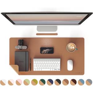 RENMTURE Dual-Sided Mouse Pad, Natural Cork & PU Leather Large Desk Pad for Office and Home Work, Desk Protector Non-Slip, Waterproof, Easy Clean (Brown, 32"x16")