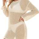 MANGOPOP Crochet Cover Up Swimsuit Coverup for Women 2026 Summer Bathing Suit Swimwear Mesh Knit Beach Dress Vacation Outfits (XL)