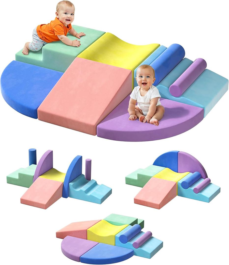 Twinkoo Extra Large 8-Piece Soft Climbing Toys for Toddlers, Foam Climbing Block Set with Jumbo Size, Boosts Motor Skills & Color Coordination, Safe Indoor Toy for Child Development, 8pcs Soft Play Area