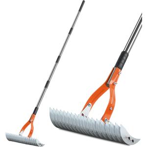 Niovrooro Thatch Rake, 15" Lawn Dethatcher Rakes, Dead Grass Remover, Manual Dethatching Rake with Adjustable Length Handle, Scarifier Rake, Thatching Rakes for Lawns Grass Loosening Soil