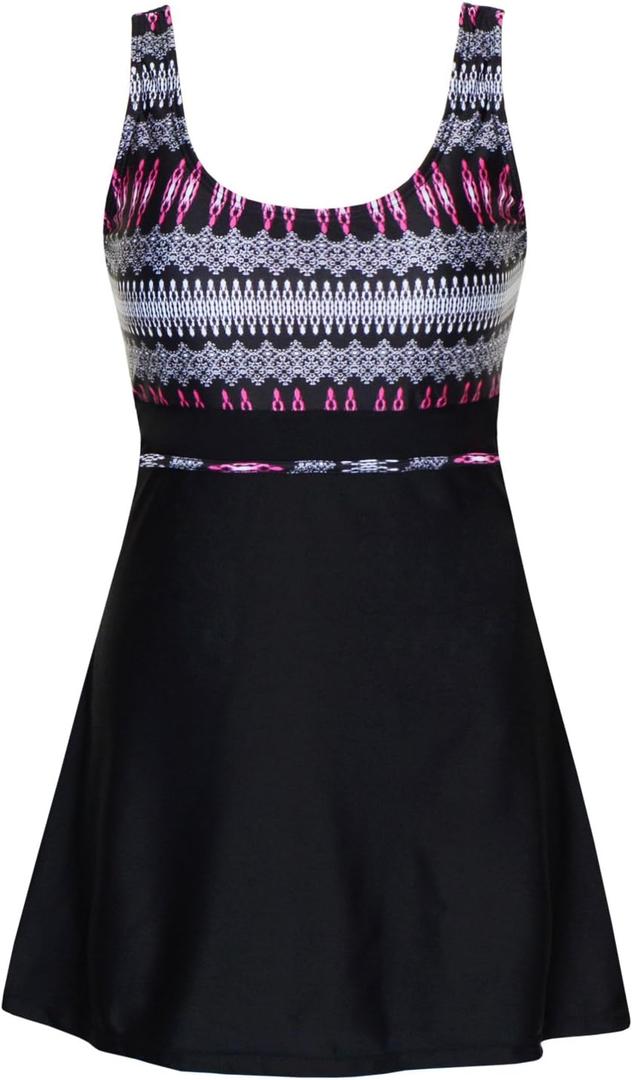 DANIFY Women's Plus Size Swim Dress Slimming Swimwear Tummy Control Swimdress Retro Skirted Swimsuit One Piece Bathing Suit (28, Black)