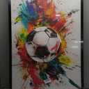 Large Framed Soccer Wall Art,Graffiti Decor Canvas Print 36" L x 24" W