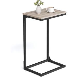 VASAGLE C-Shaped End Table, Side Table for Sofa, Couch Table with Metal Frame, Small TV Tray Table for Living Room, Bedroom, Greige and Black ULET353B02, 11.8 x 15.7 x 26.3 Inches