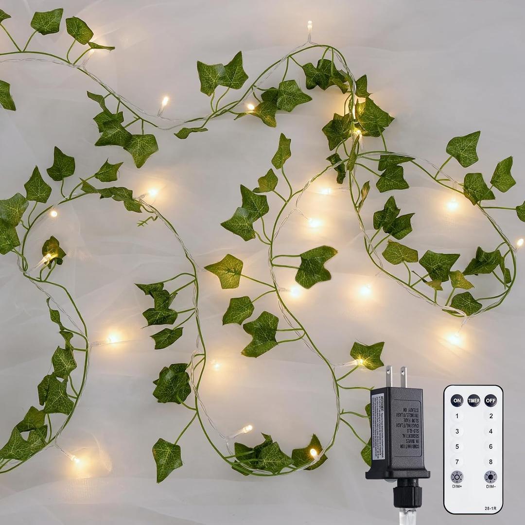 JMEXSUSS 100 LED Vines with Lights Plug in, Ivy Vines with Fairy Lights with Remote, 33 FT Leaf String Lights Waterproof for Room Bedroom Wall Fireplace Wedding DecorationWarm White