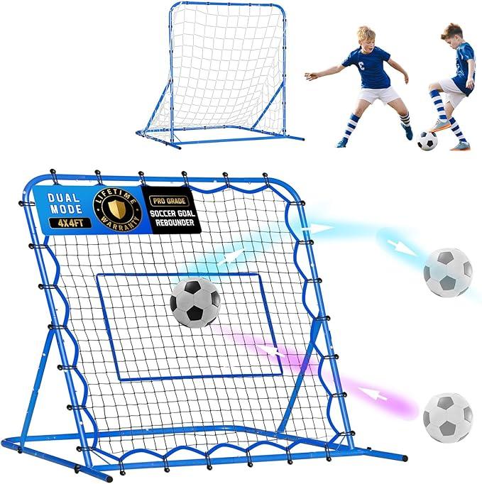 Soccer Baseball Rebounder Net, Soccer Goal Net, Volleyball Softball Rebound Pitchback Net Quick-Switch Angle Training for Control, Passing Practice, Bounce Back Rebounder Goals Gifts Trainer Equipment, 4X4