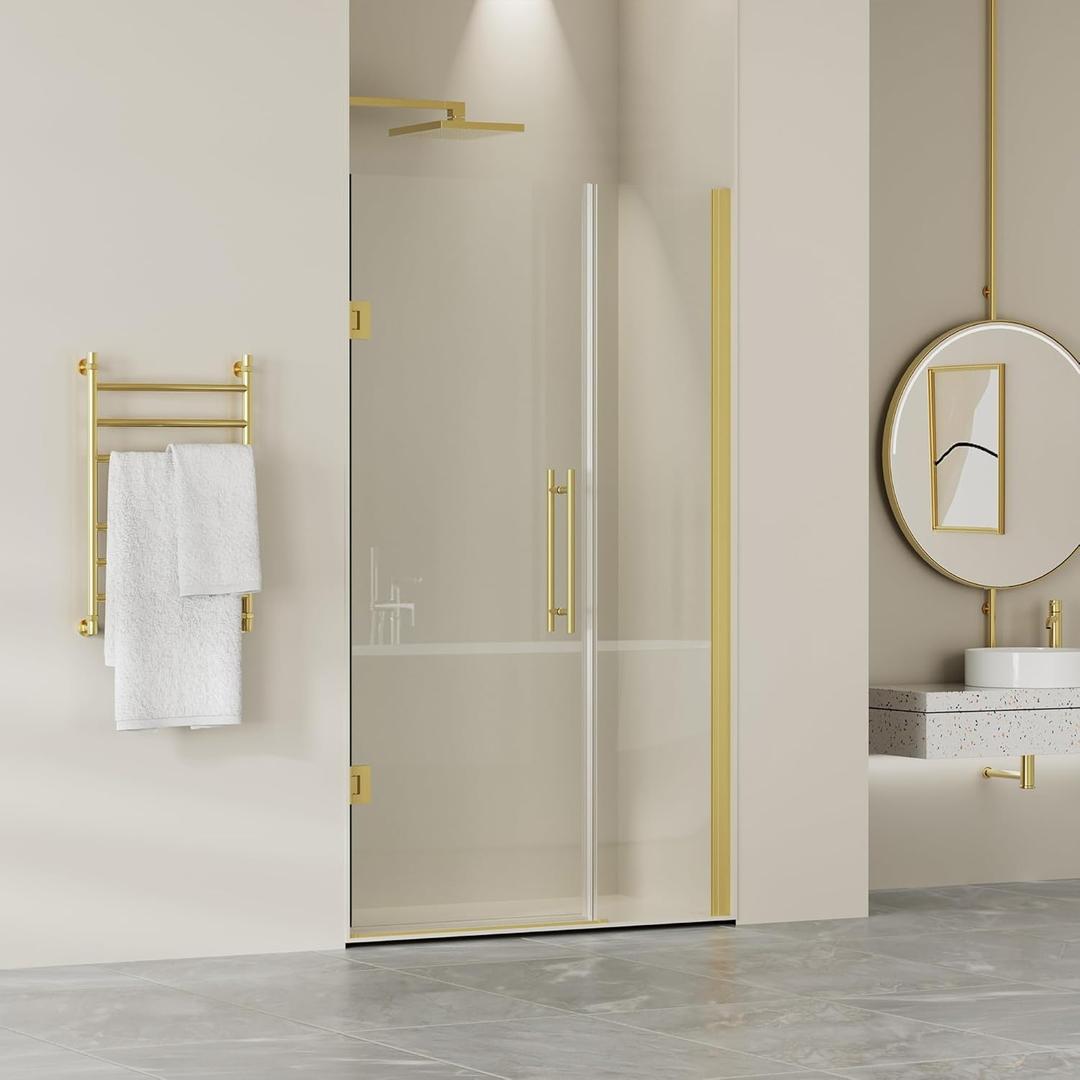 Frameless Pivot Glass Shower Door 42" W  72" H, Pivot Swing Shower Door with 1/4" SGCC Tempered Glass, Brushed Gold