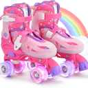 SULIFEEL Roller Skates for Girls Boys Kids Ages 3-10 with Light Up Wheels, Adjustable 4 Sizes for Kids Toddler Beginner Rollerskates (Medium - Big Kid, Unicorn Rose)