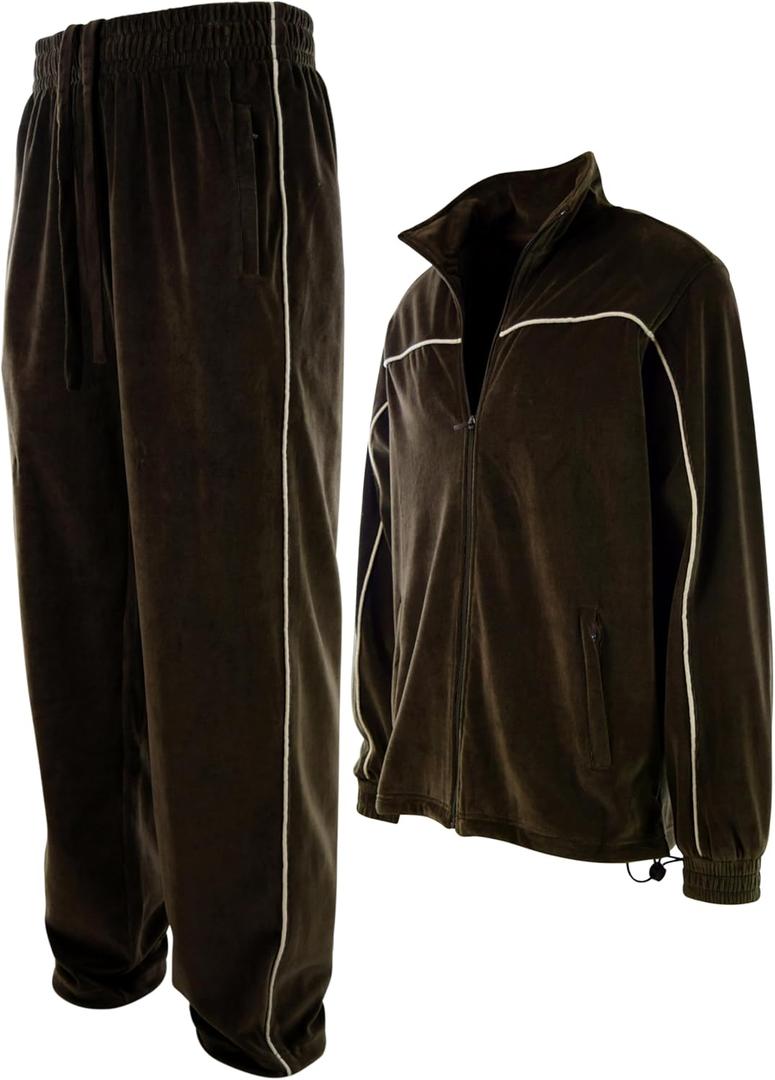 ChoiceApparel Mens Velour Tracksuit with Zippered Pockets (XX-Large, 204-brown)
