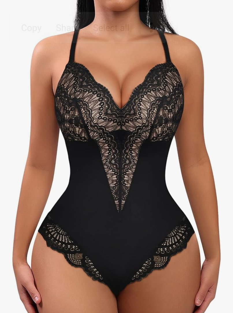 FeelinGirl Womens Body Suits Shapewear Tummy Control Backless Thong Body Shaper V Neck Compression Lace Bodysuit Tops, Size 3XL