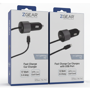 ZGear Fast Charge Car Charger For Lightning Tip 2 Pcs (12Watts and 17Watts)