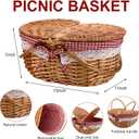 Picnic Basket with Blankets and Bamboo Plates Picnic Supplies Set Basket with Lid and Handle Wicker Picnic Basket Sturdy Woven Body with Washable Lining for Camping(Red)