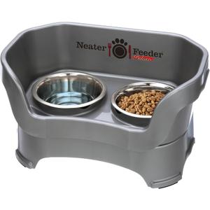 Neater Pet Brands Neater Feeder Deluxe Mess Proof Dog Bowls Elevated for Medium Dogs 19-40 lbs, Made in USA, No Spill Raised Dog Food Bowl Stand Feeding Station, Food and Water Bowl Set, Grey
