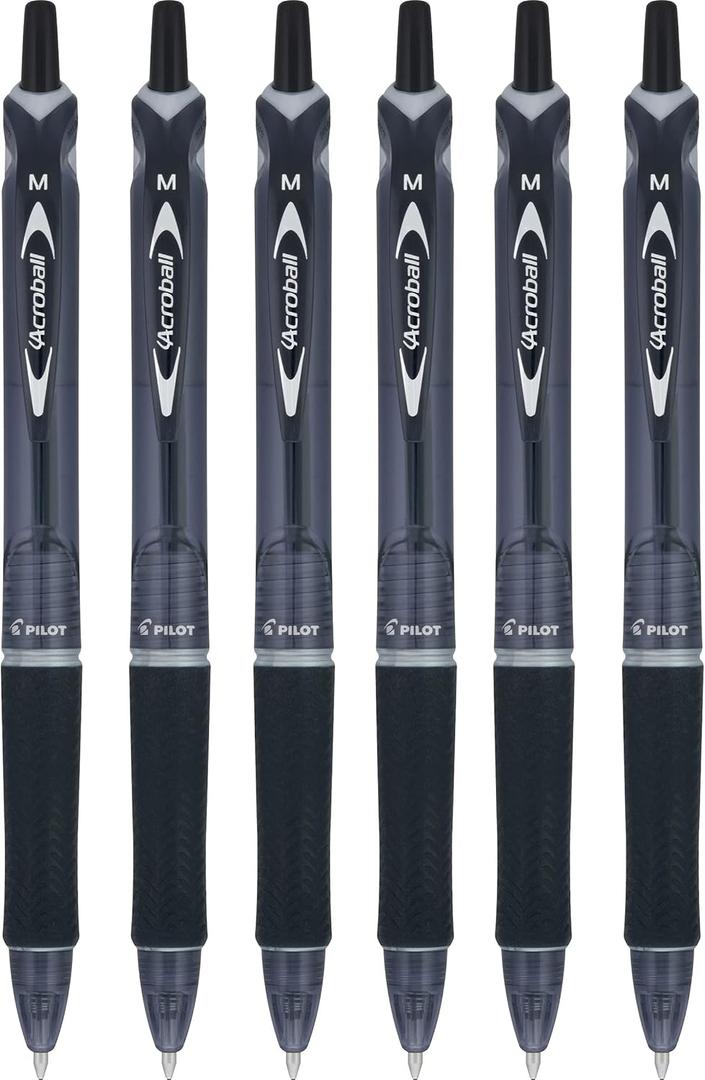 PILOT Acroball Colors Advanced Ink Refillable & Retractable Ball Point Pens, Medium Point, Black Ink, 6 Pack