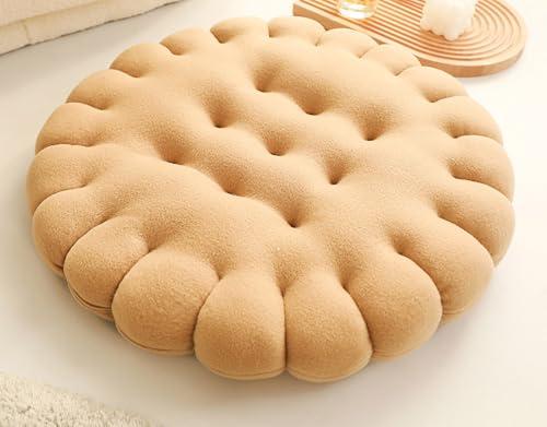 Biscuit Shaped Meditation Cushion seat Cushion Round Cookie Chair Pad Square Floor Pillow Cushion for Chair Living Room Balcony Office Sofa Yoga 16inch（40cm） (Round, Light-Brown)