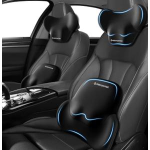 Car Lumbar Support Pillow and Neck Pillow kit for Back & Neck Pain Relief Ergonomic Memory Foam Car Seat Headrest & Lumbar Cushion with Adjustable Strap for Driving Seat/Office Chair Black, 1