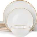 Famiware Jupiter Dinnerware Set, Plates and Bowls Dish Sets for 4 (12 Pieces), Microwave and Dishwasher Safe Stoneware Speckled Tableware, Chip and Scratch Resistant, White