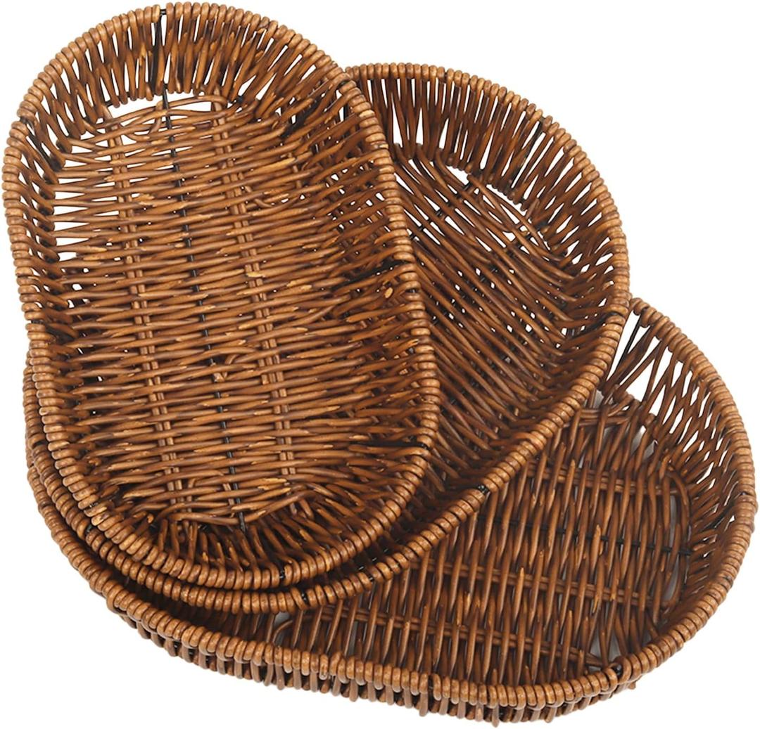 Wicker Baskets,3 Pack Handwoven Bread & Food Serving Baskets, Tabletop Storage Bins, Fruit & Vegetable Baskets, Decorative Home, Restaurant, Bakery, Rustic Sundries Storage (11'',9.4'',8.3'')