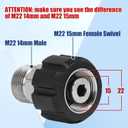 M MINGLE Pressure Washer Adapter, Metric M22 15mm Female Thread to M22 14mm Male Fitting, Stainless Steel, 4500 PSI