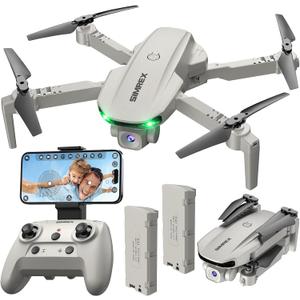 SIMREX X800 Drone with Camera for Adults Kids, 1080P FPV Foldable Quadcopter with 90° Adjustable Lens, RGB Lights, 360° Flips, One Key Take Off/Landing, Altitude Hold, 2 Batteries, Grey