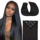 #1B Straight Clip in Hair Extensions Real Human Hair, 28 Inch 120g/7Pcs,Full Shine Remy Human Hair,Natural Black Clip ins Brazilian Virgin Human Hair Extensions