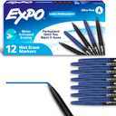 EXPO Wet Erase Markers, Semi-Permanent, Blue, Ultra Fine Tip, 12 Count - For Writing on Glass, Whiteboards, Mirrors, Calendar, Labeling, Organizing